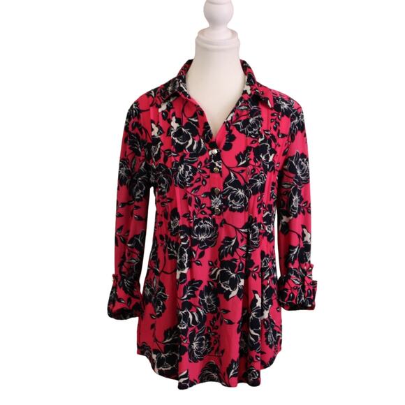 Juniper + Lime Women's Pink and Navy Pleated Tunic Top Super Soft sz S - Picture 1 of 8